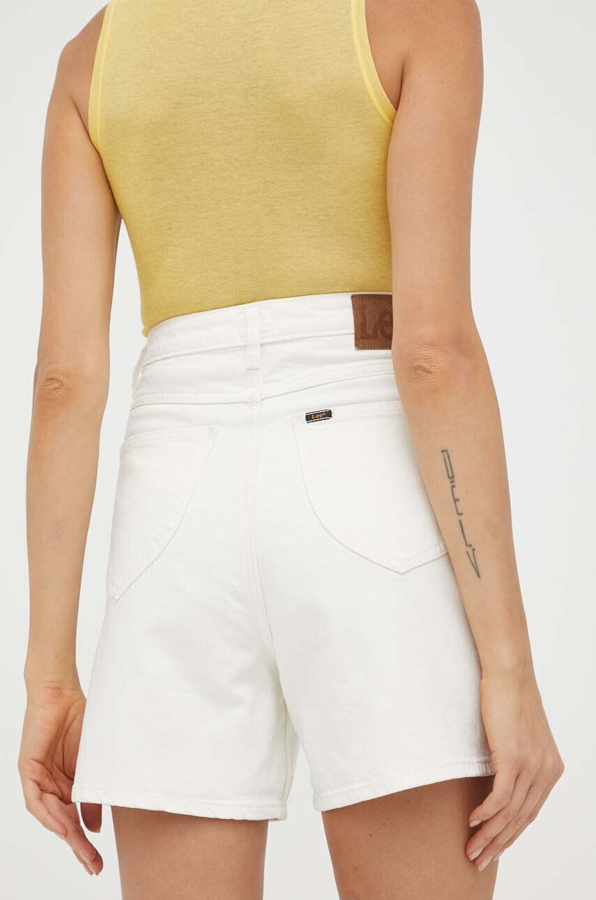 Lee pantaloni scurti jeans femei culoarea bej neted high waist - Pled.ro