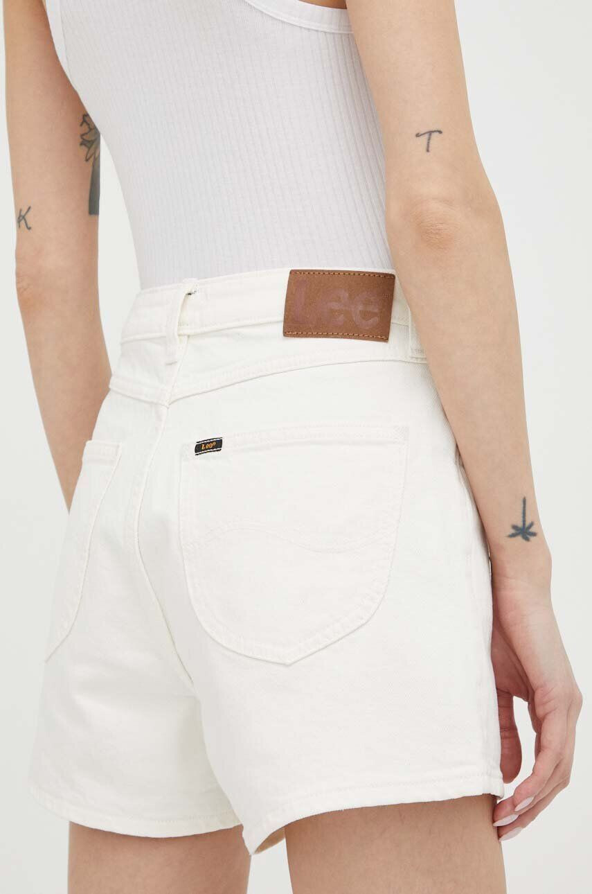 Lee pantaloni scurti jeans femei culoarea bej neted high waist - Pled.ro