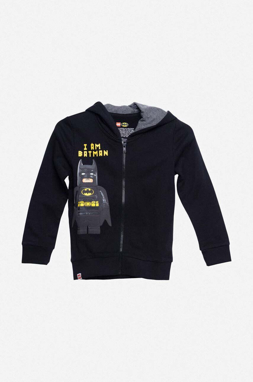 Lego hanorac de bumbac culoarea negru cu glugă neted Bluza Wear Full Zip Hoodie 12010642 995 - Pled.ro