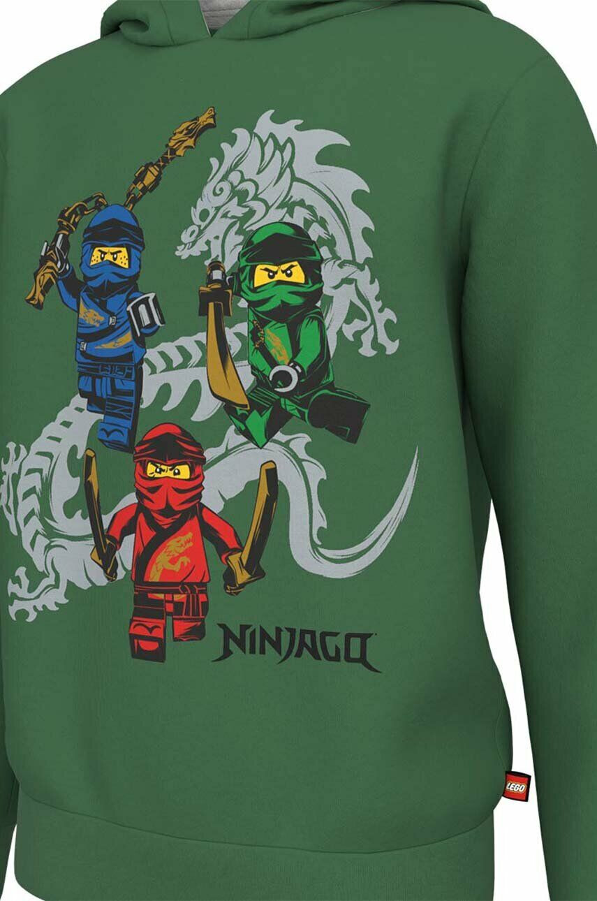 Lego hanorac de bumbac pentru copii Ninjago culoarea verde cu glugă cu imprimeu - Pled.ro