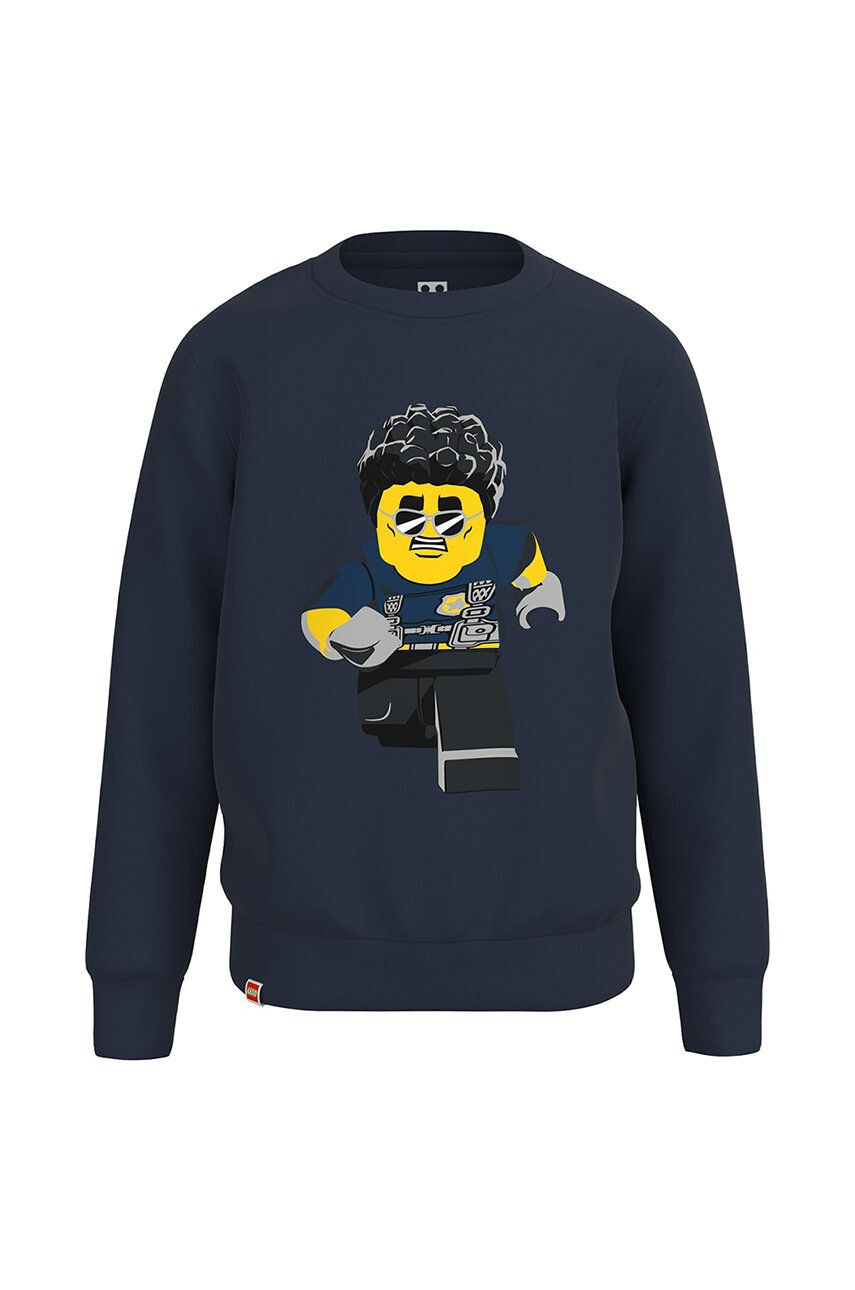 Lego Wear hanorac de bumbac pentru copii culoarea albastru marin cu imprimeu - Pled.ro