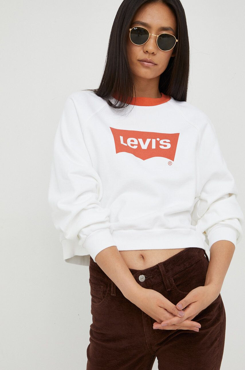 Levi's hanorac de bumbac femei culoarea bej cu imprimeu - Pled.ro