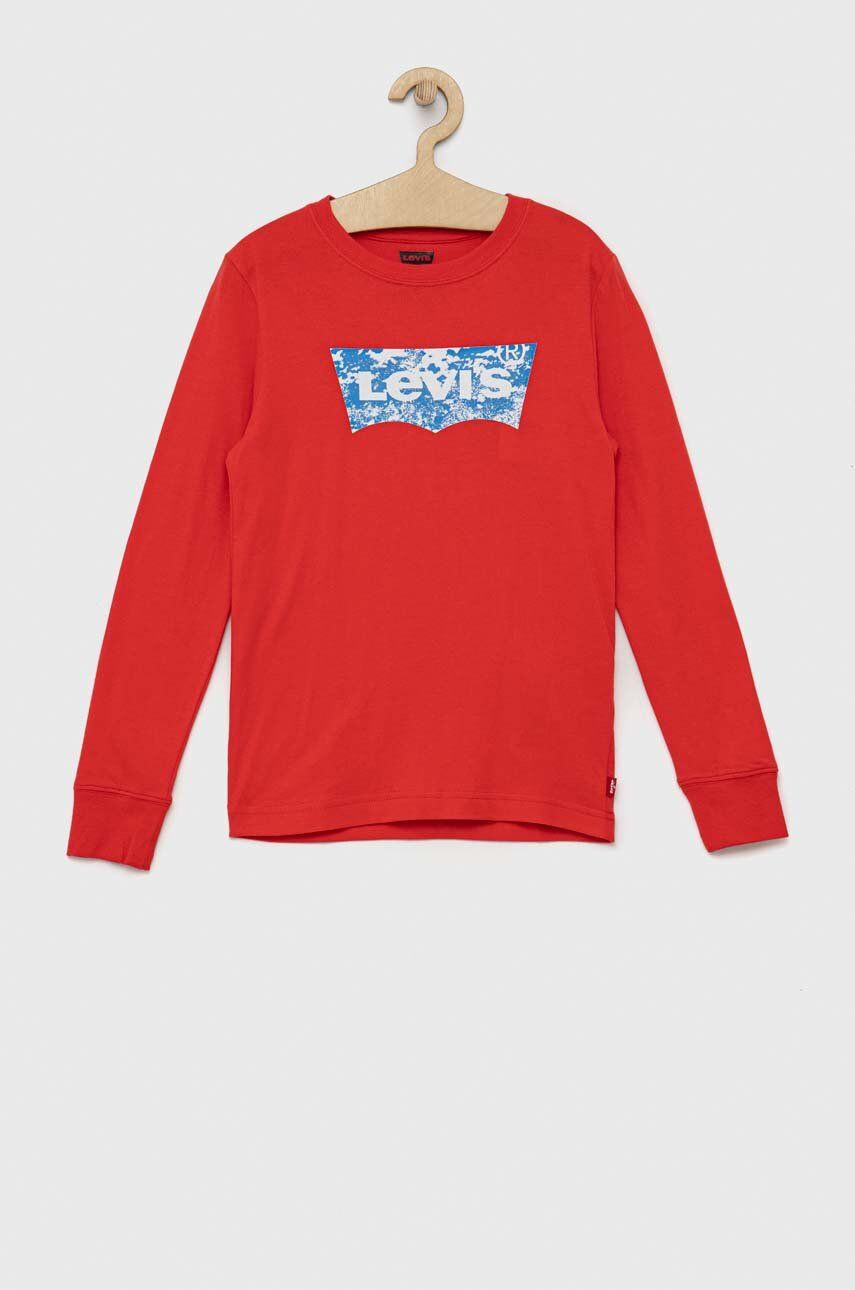 Levi's longsleeve din bumbac pentru copii culoarea rosu cu imprimeu - Pled.ro