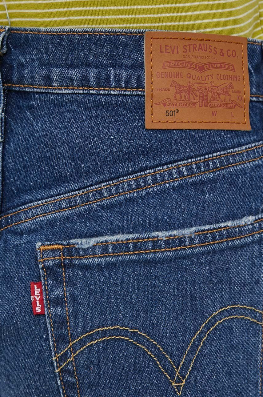 Levi's pantaloni scurti jeans femei culoarea albastru marin neted high waist - Pled.ro