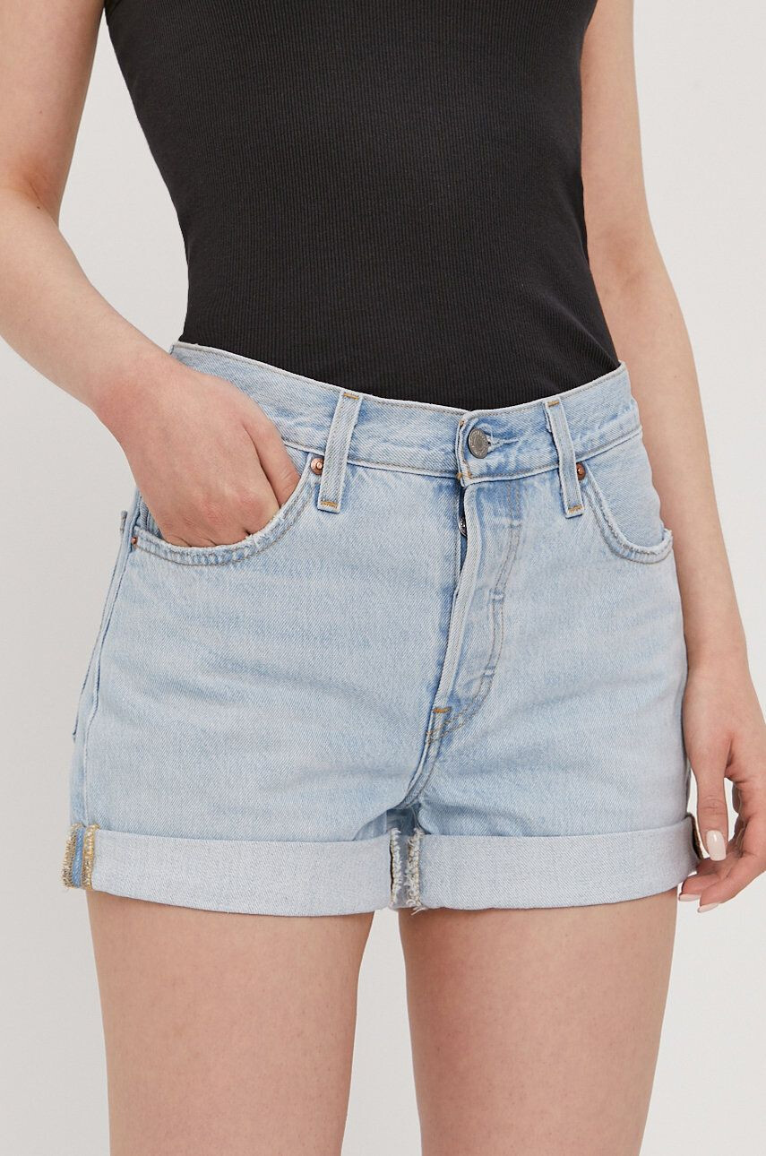 Levi's pantaloni scurți jeans femei neted high waist 77879.0076-LightIndig - Pled.ro