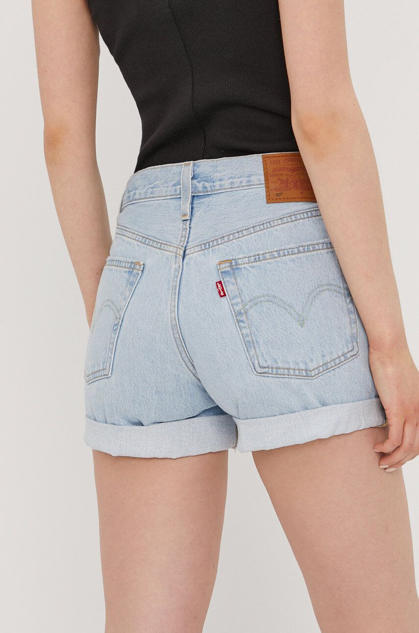 Levi's pantaloni scurți jeans femei neted high waist 77879.0076-LightIndig - Pled.ro