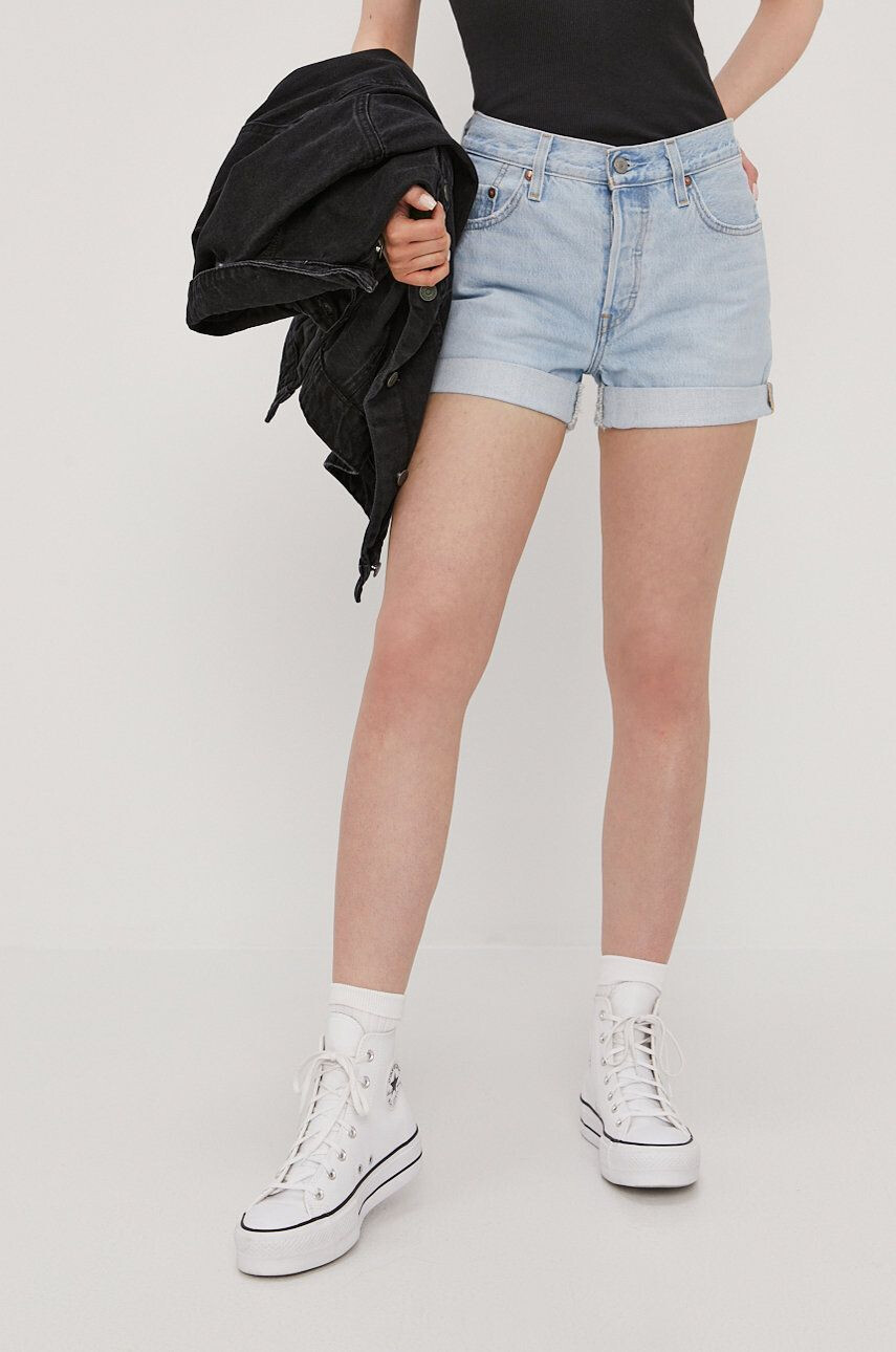 Levi's pantaloni scurți jeans femei neted high waist 77879.0076-LightIndig - Pled.ro