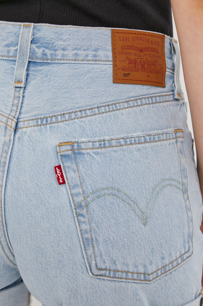 Levi's pantaloni scurți jeans femei neted high waist 77879.0076-LightIndig - Pled.ro