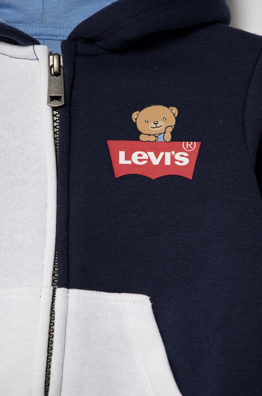 Levi's bluza bebe culoarea albastru marin cu glugă cu imprimeu - Pled.ro