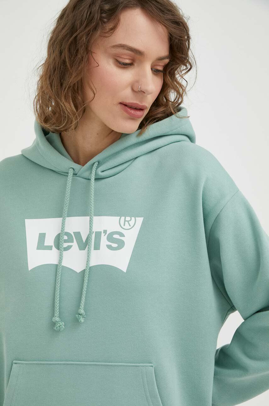 Levi's hanorac de bumbac femei culoarea verde cu glugă neted - Pled.ro