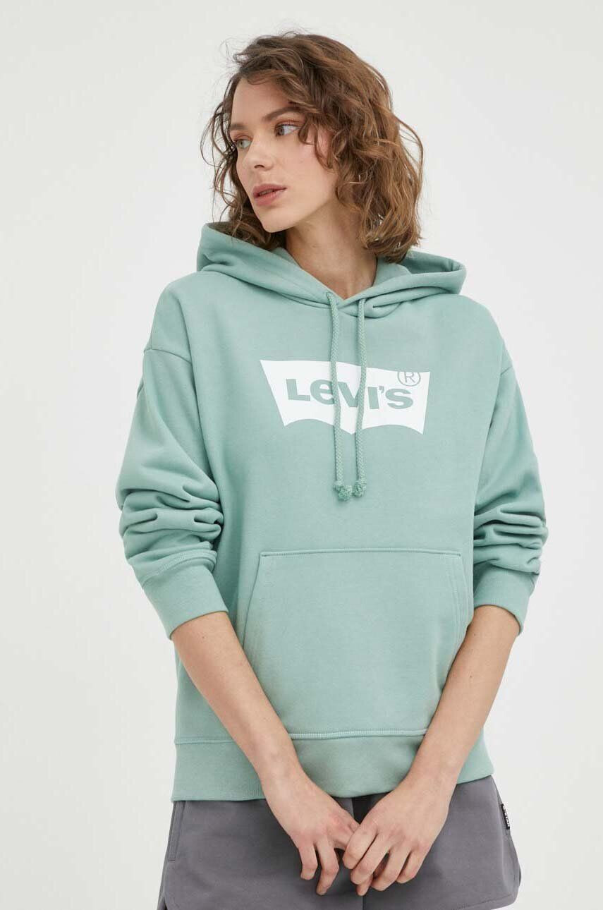 Levi's hanorac de bumbac femei culoarea verde cu glugă neted - Pled.ro