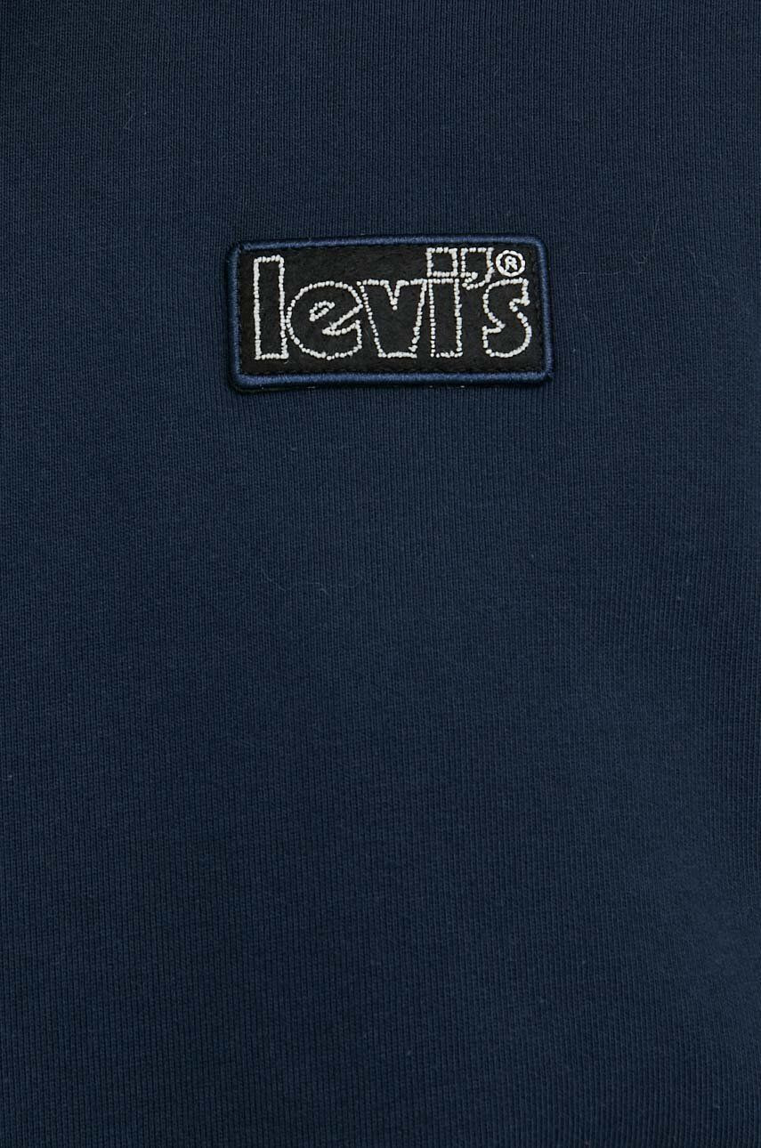 Levi's hanorac de bumbac femei culoarea albastru marin cu glugă cu imprimeu - Pled.ro