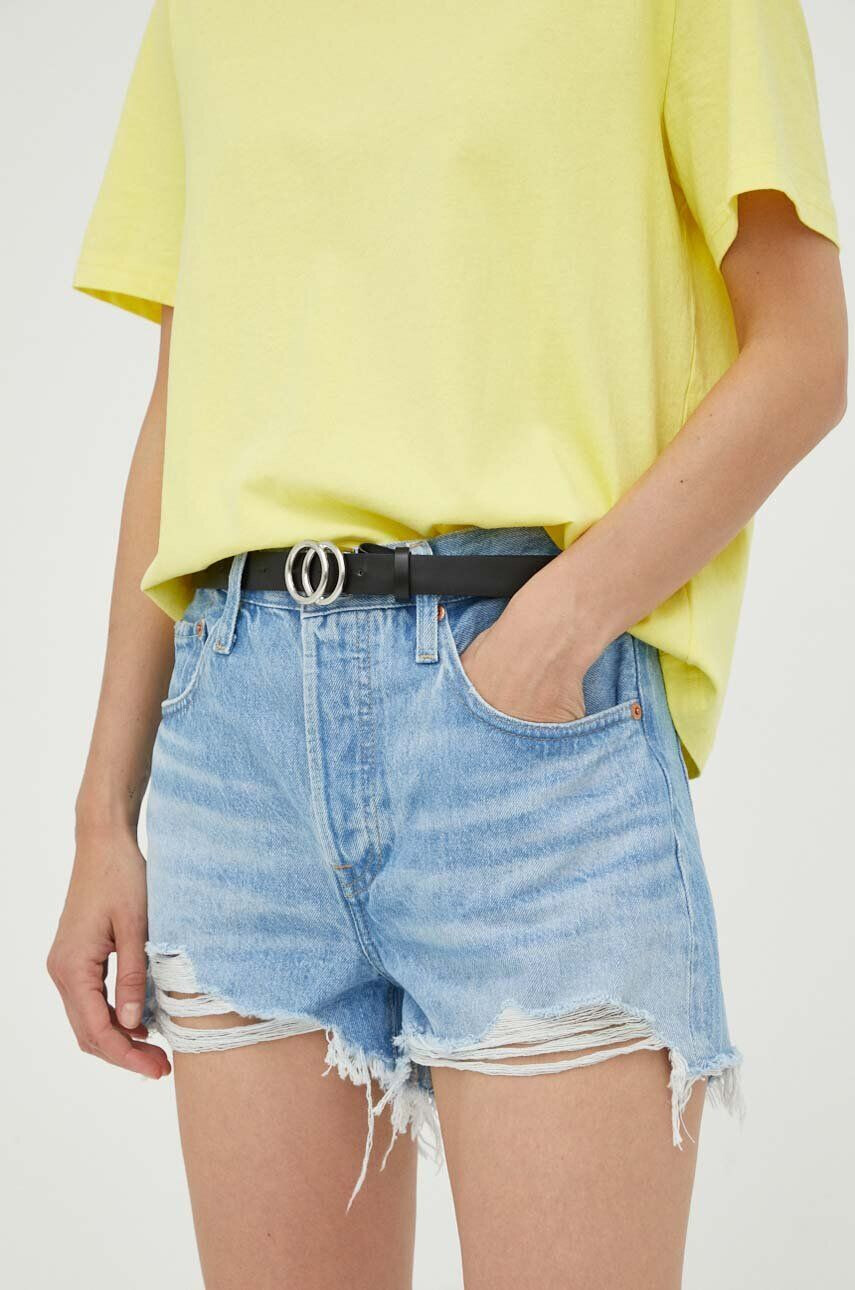 Levi's pantaloni scurți jeans 501 femei neted high waist 56327.0086-LightIndig - Pled.ro