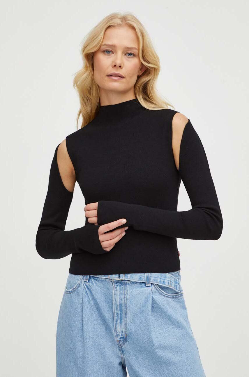 Levi's pulover femei culoarea negru light cu turtleneck - Pled.ro