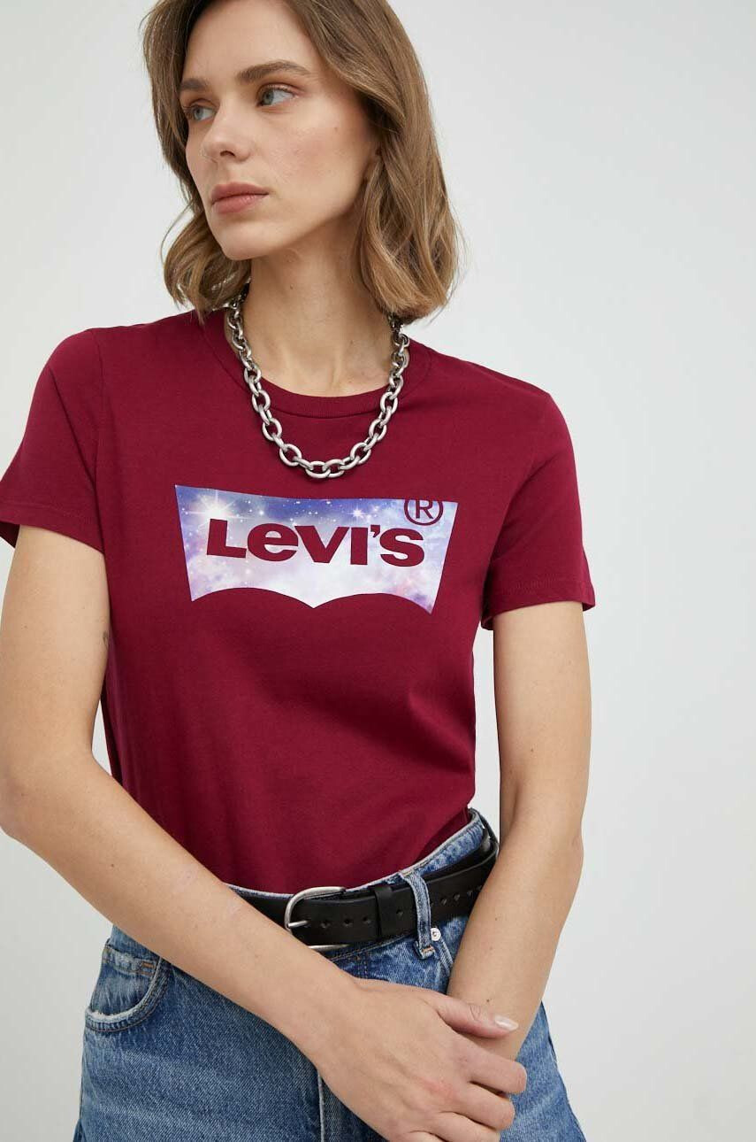 Levi's tricou din bumbac culoarea bordo - Pled.ro