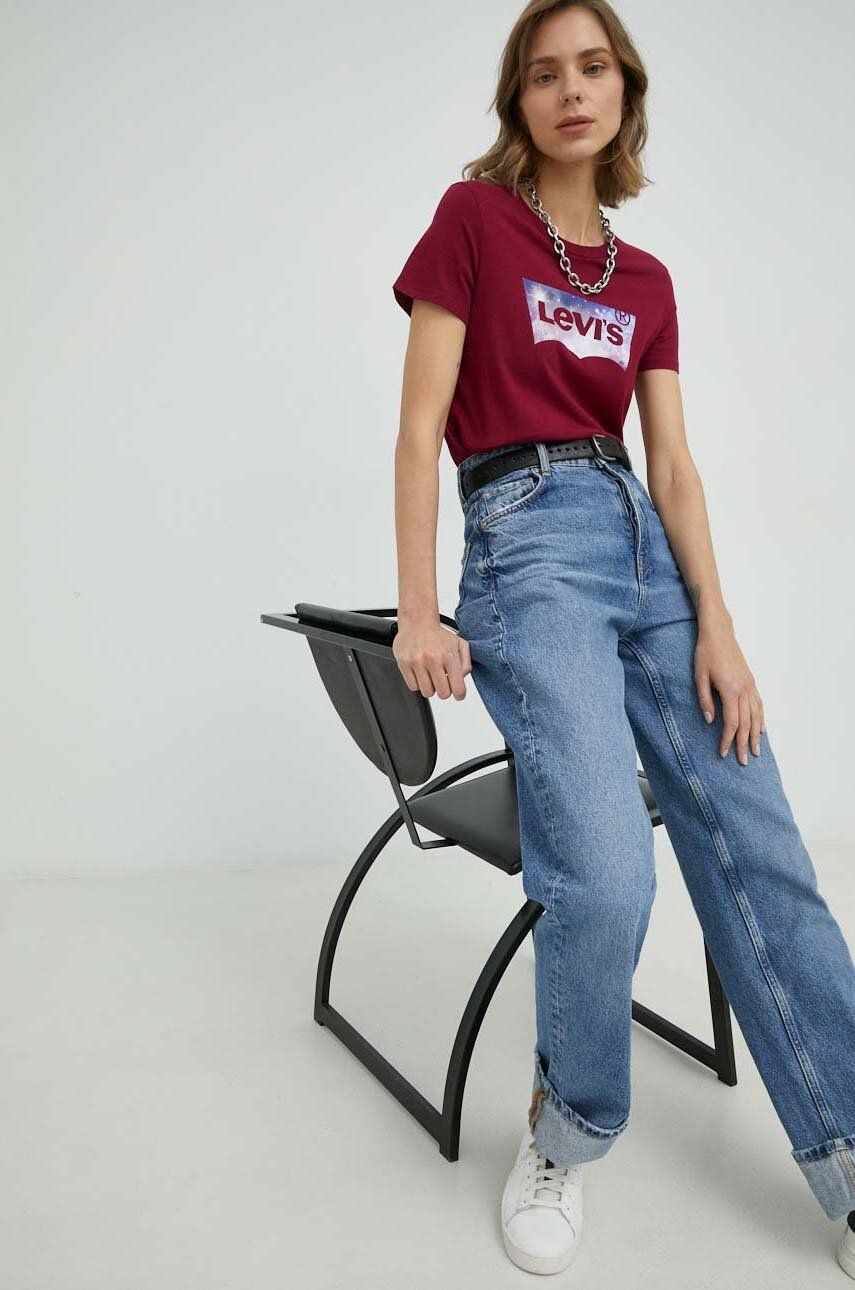 Levi's tricou din bumbac culoarea bordo - Pled.ro