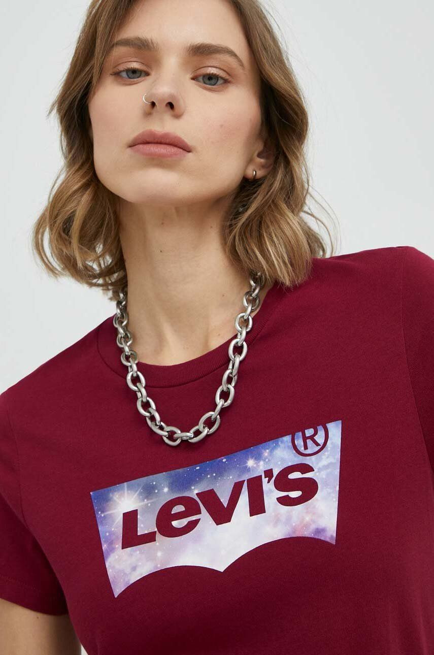 Levi's tricou din bumbac culoarea bordo - Pled.ro