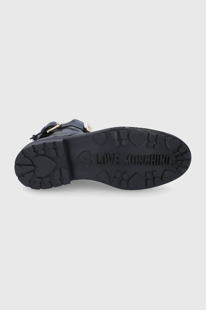 Love Moschino Bocanci de piele femei culoarea negru cu toc plat - Pled.ro