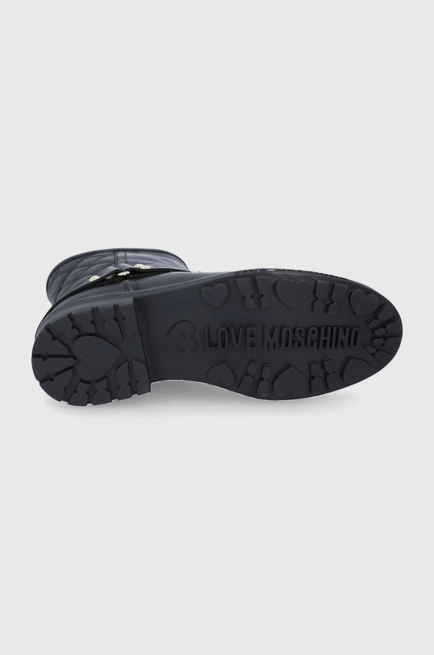 Love Moschino Cizme de piele femei culoarea negru cu toc plat - Pled.ro