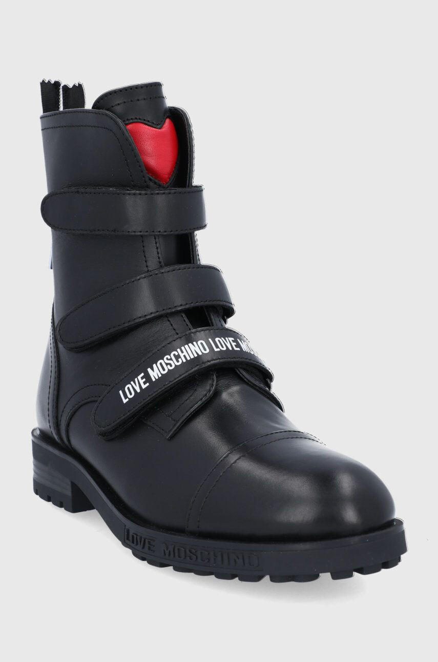 Love Moschino Cizme de piele femei culoarea negru cu toc plat - Pled.ro