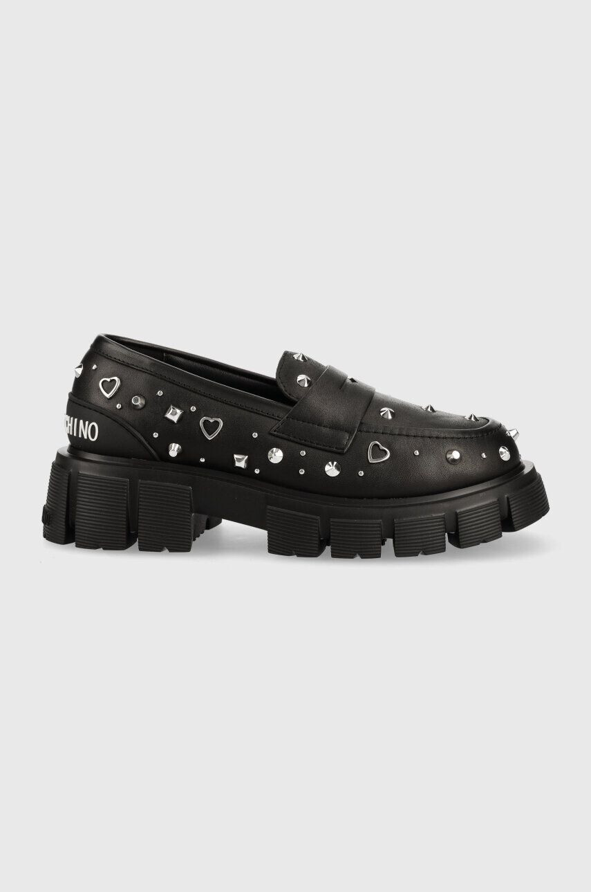 Love Moschino mocasini de piele femei culoarea negru cu platforma JA10035G1HIA0000 - Pled.ro