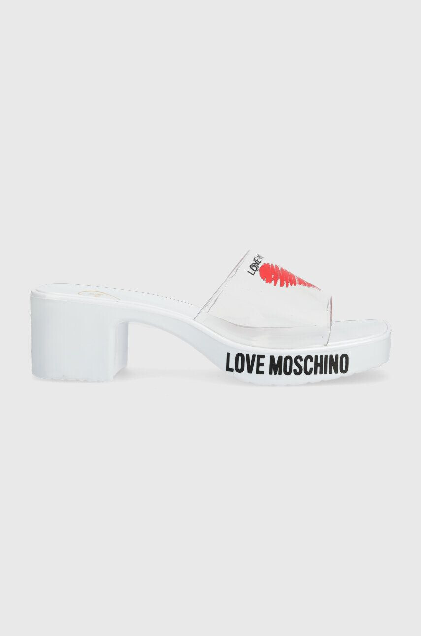 Love Moschino papuci femei culoarea alb cu toc drept JA28256G0GI50100 - Pled.ro