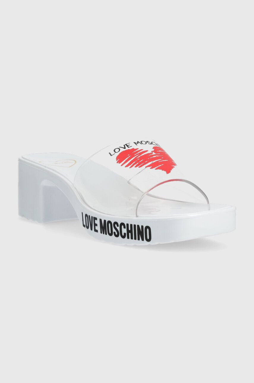 Love Moschino papuci femei culoarea alb cu toc drept JA28256G0GI50100 - Pled.ro