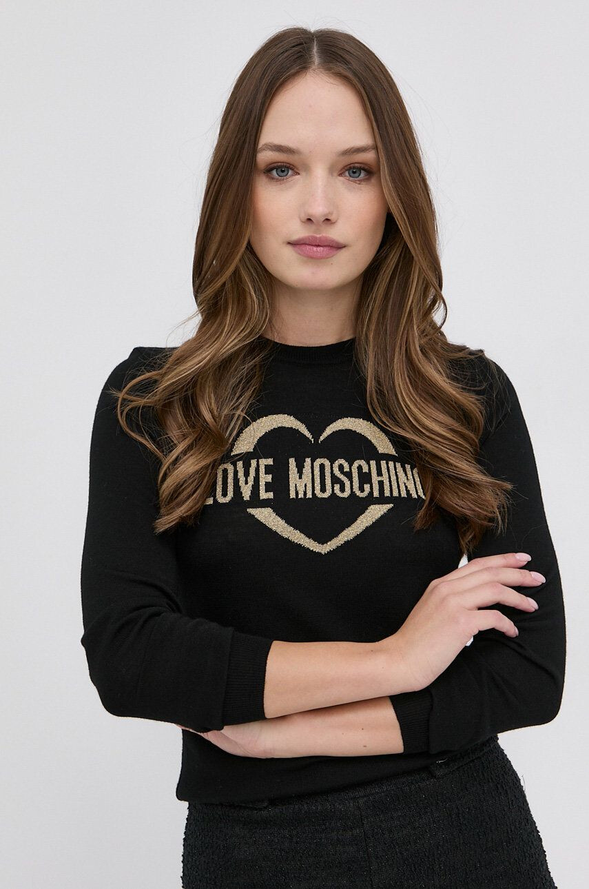 Love Moschino Pulover de lână femei culoarea negru light - Pled.ro