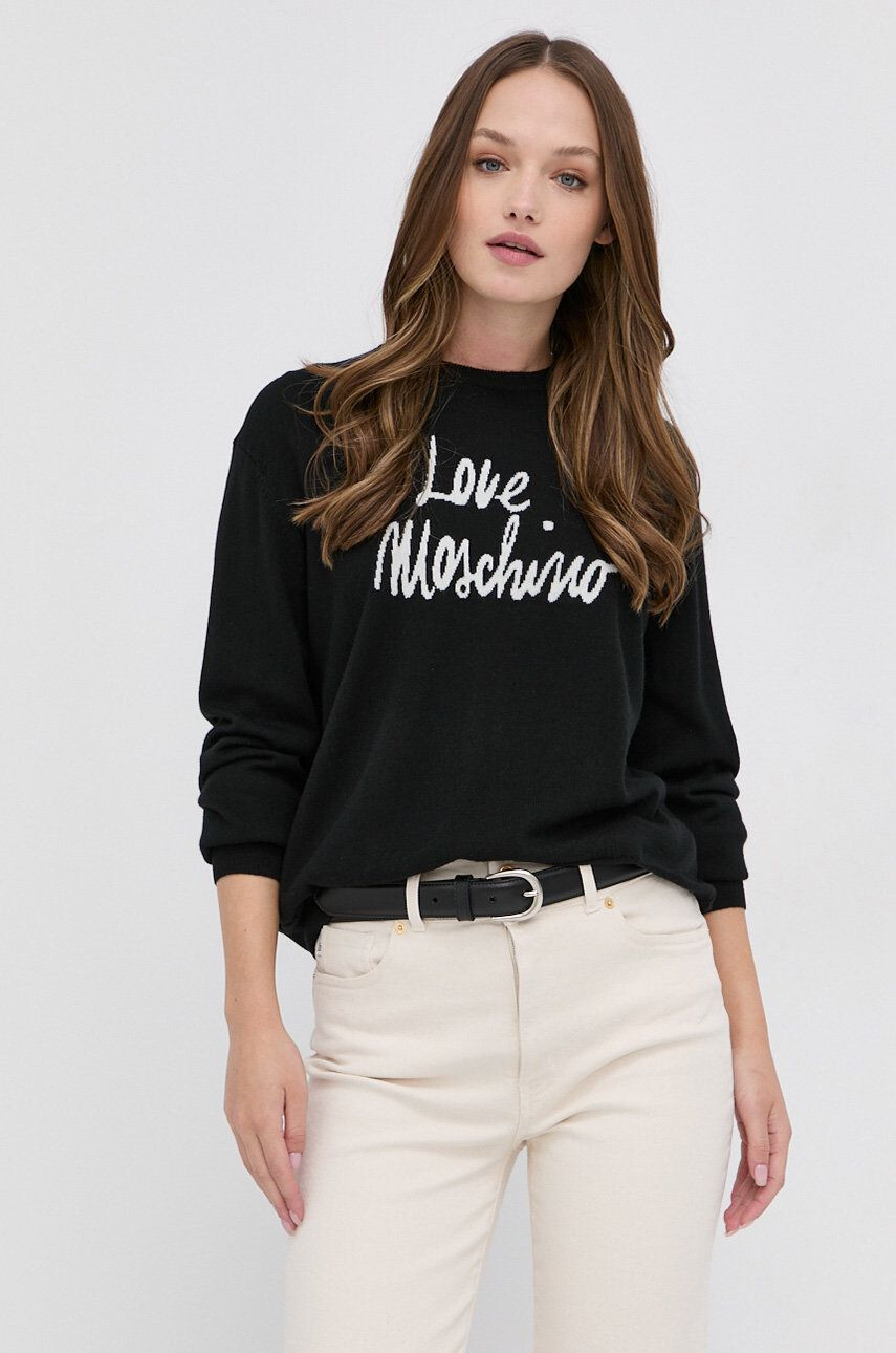 Love Moschino Pulover de lână femei culoarea negru light - Pled.ro