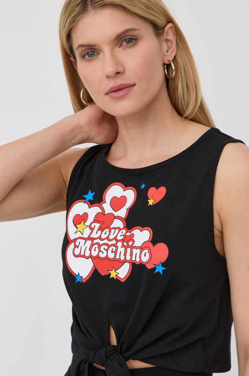 Love Moschino top din bumbac culoarea negru - Pled.ro