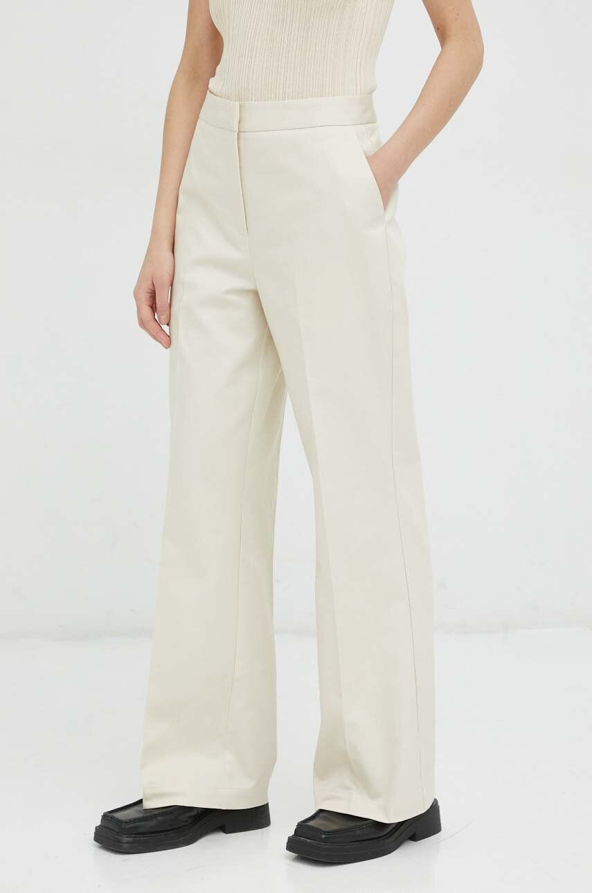 Lovechild pantaloni femei culoarea bej lat high waist - Pled.ro