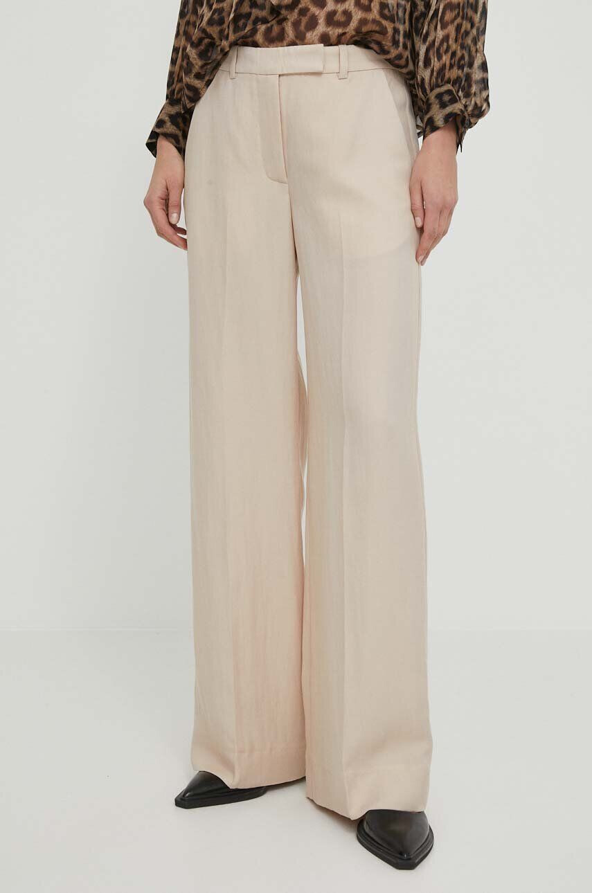 Lovechild pantaloni femei culoarea bej lat high waist - Pled.ro