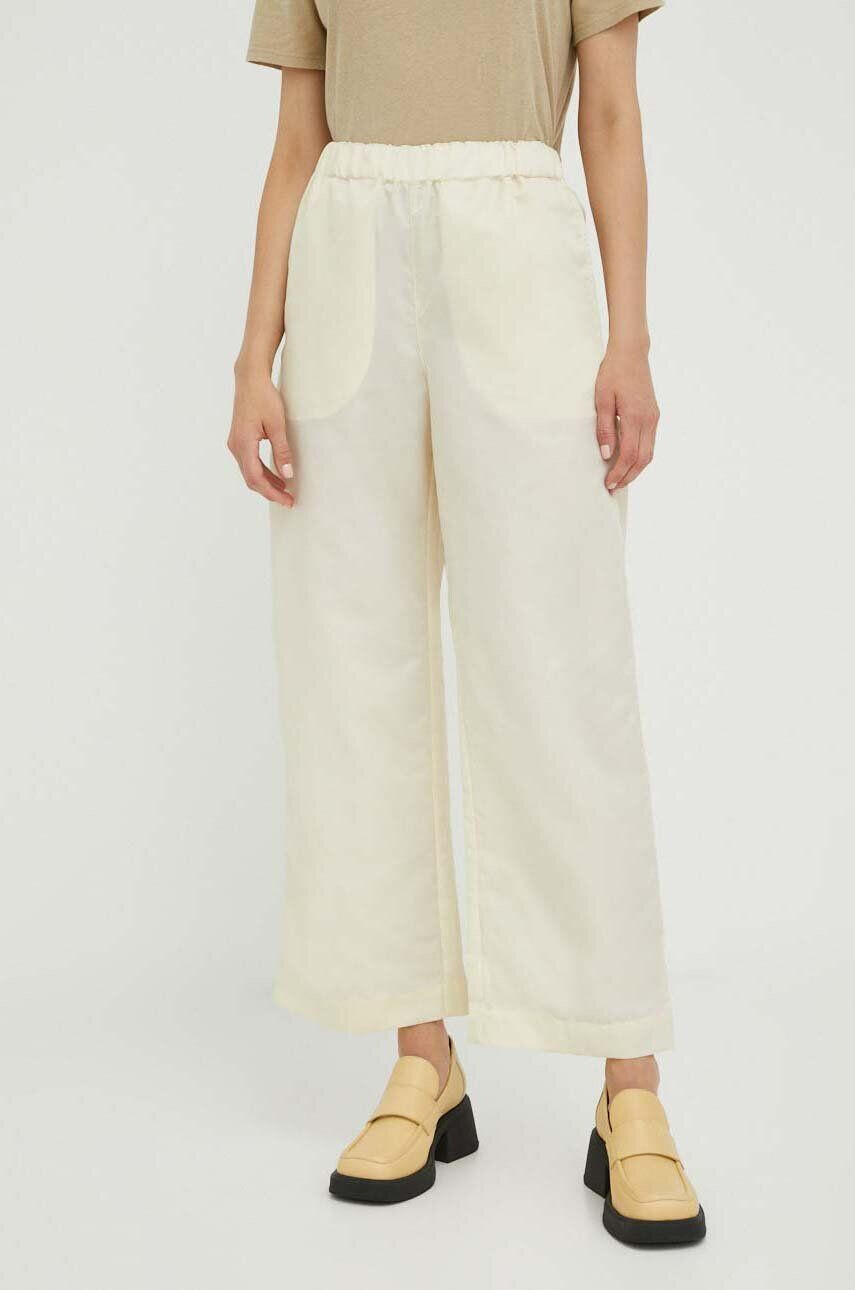 Lovechild pantaloni femei culoarea bej lat high waist - Pled.ro