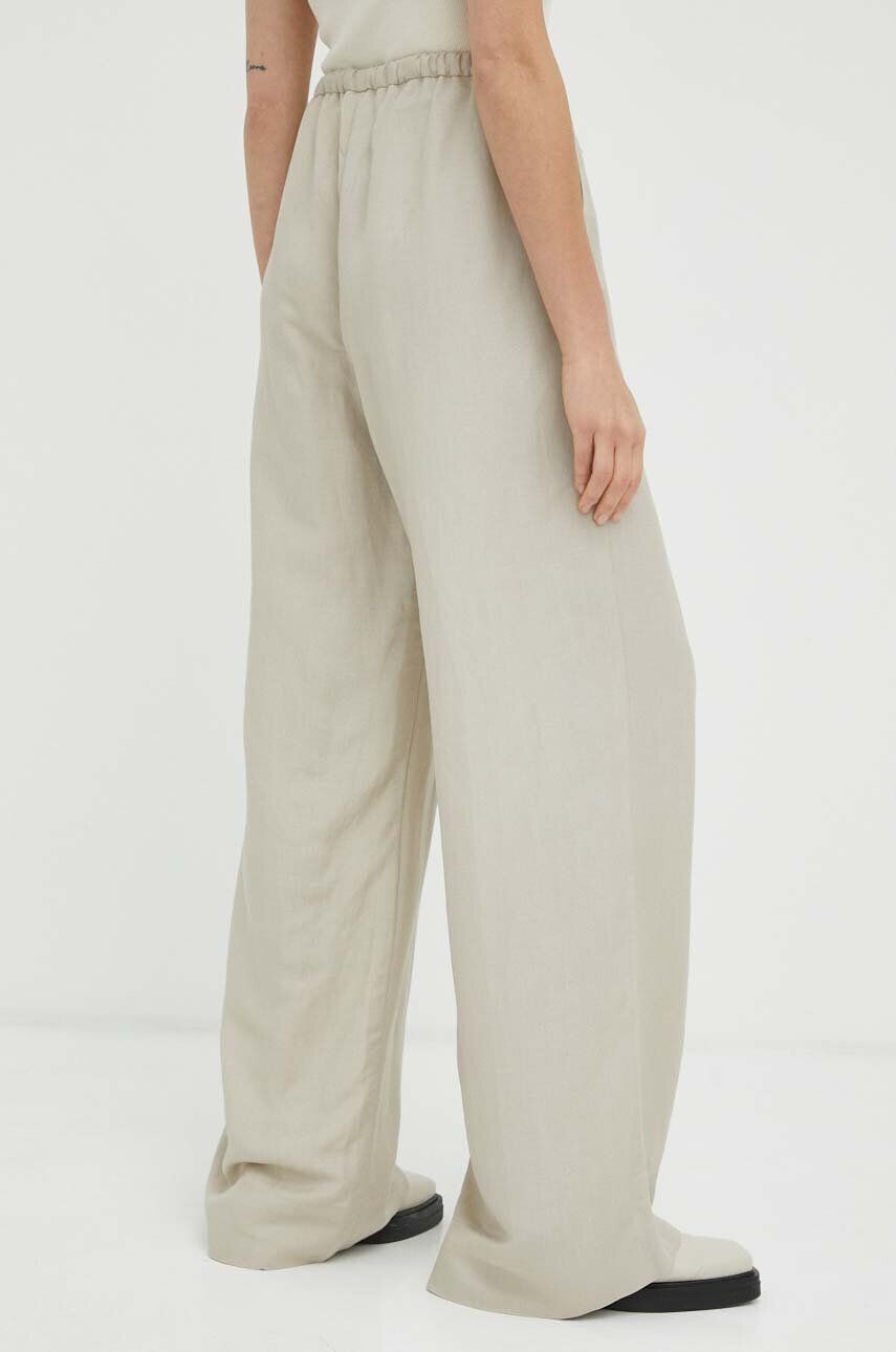 Lovechild pantaloni din in culoarea bej lat high waist - Pled.ro