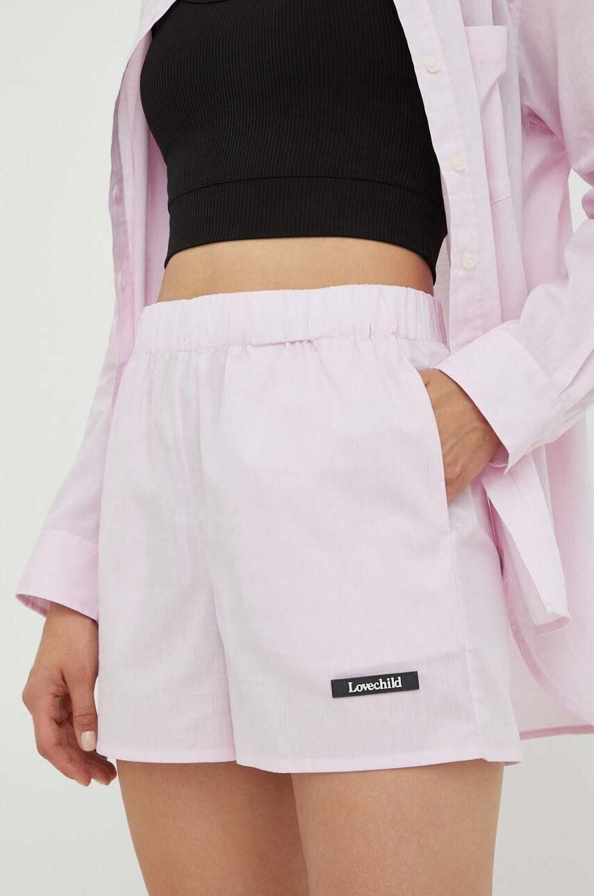 Lovechild pantaloni scurti din bumbac culoarea roz cu imprimeu high waist - Pled.ro