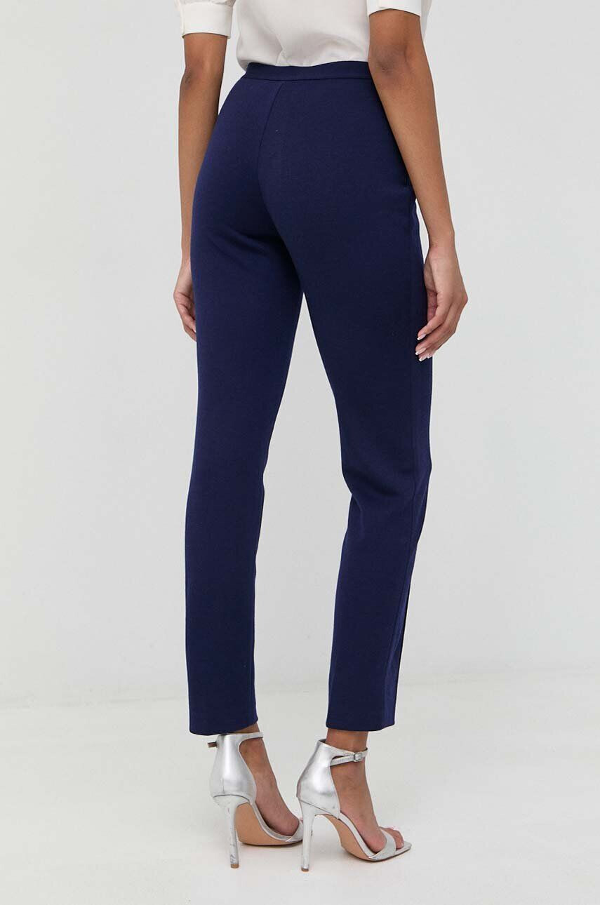 Luisa Spagnoli pantaloni de lana culoarea albastru marin mulata high waist - Pled.ro