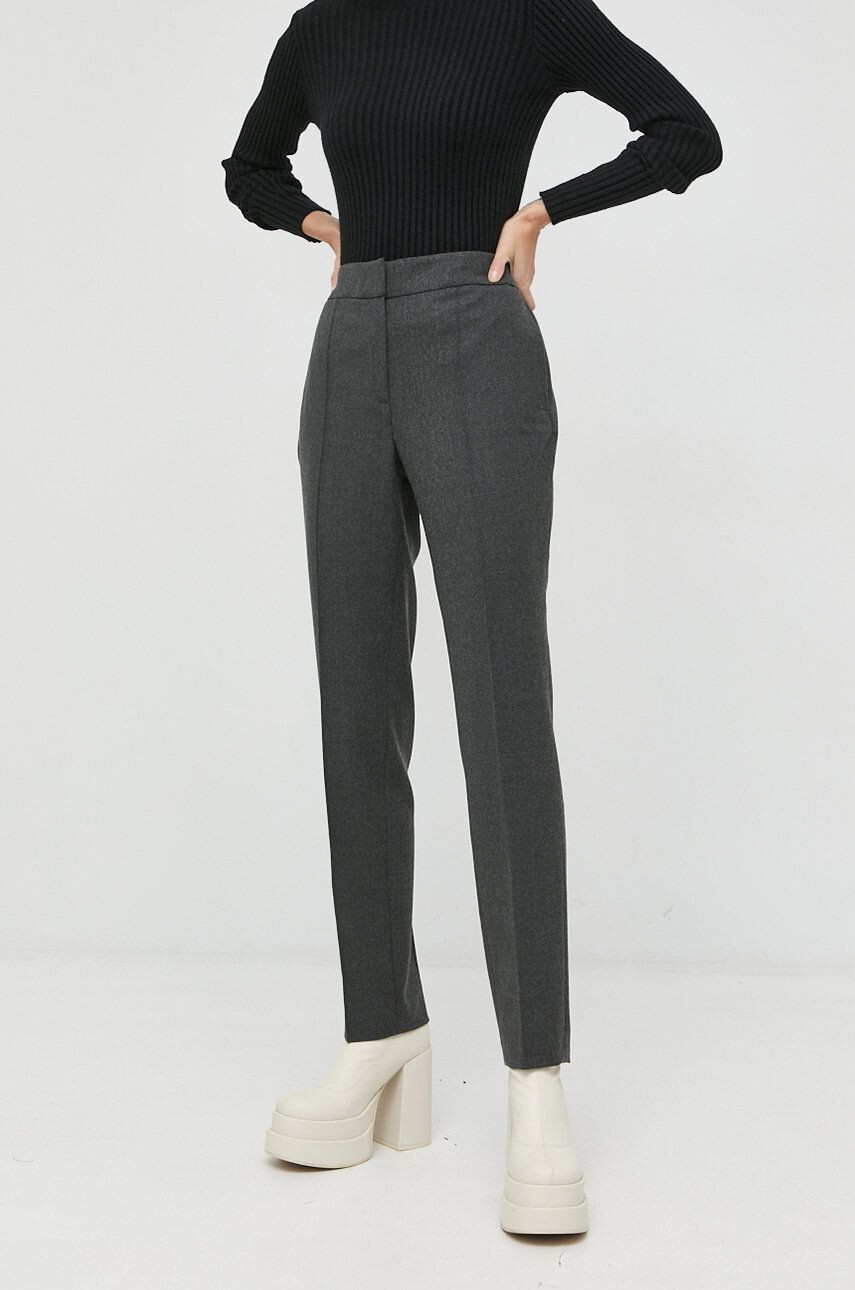 Luisa Spagnoli pantaloni de lana Ofis femei culoarea gri drept high waist - Pled.ro