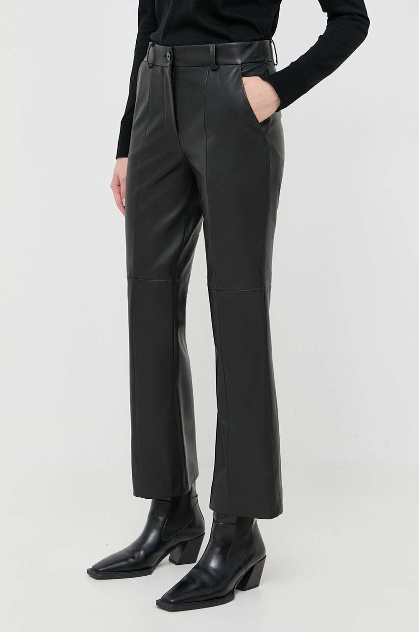 Luisa Spagnoli pantaloni de piele femei culoarea negru fason tigareta high waist - Pled.ro