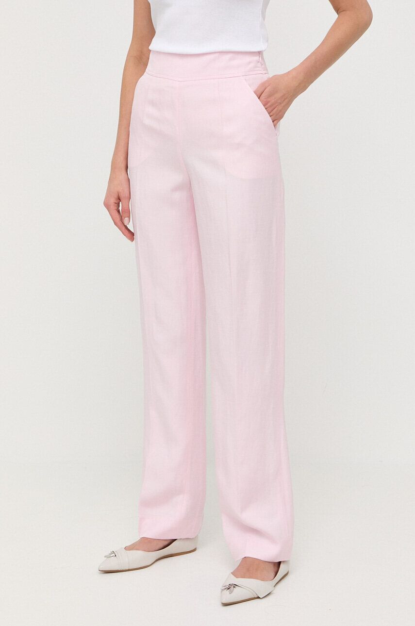 Luisa Spagnoli pantaloni din amestec de in culoarea roz lat high waist - Pled.ro