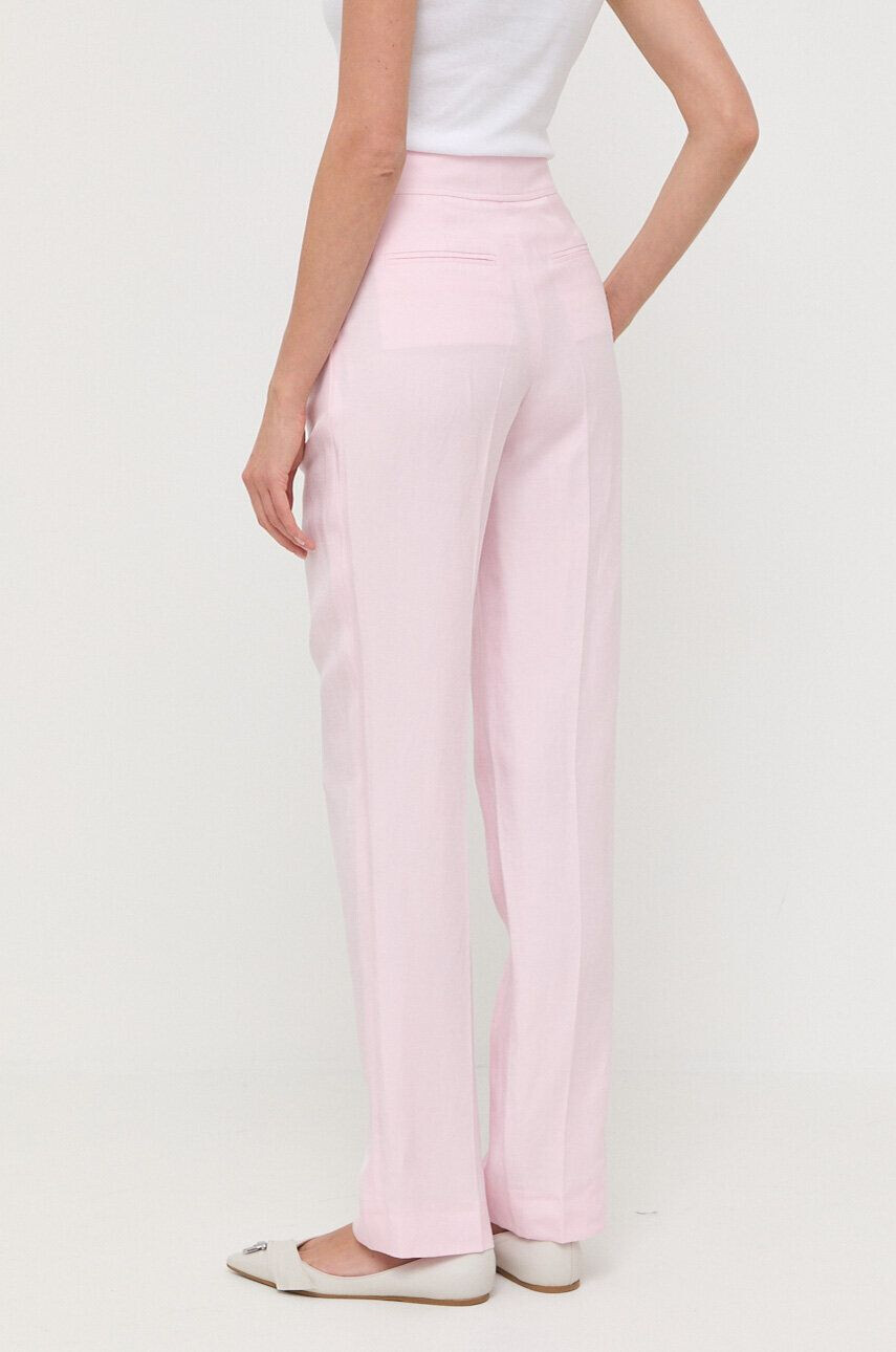 Luisa Spagnoli pantaloni din amestec de in culoarea roz lat high waist - Pled.ro