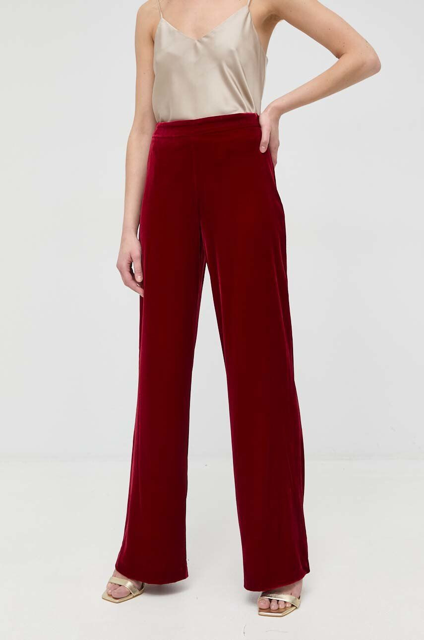 Luisa Spagnoli pantaloni din amestec de mătase Omologo femei culoarea bordo drept high waist - Pled.ro