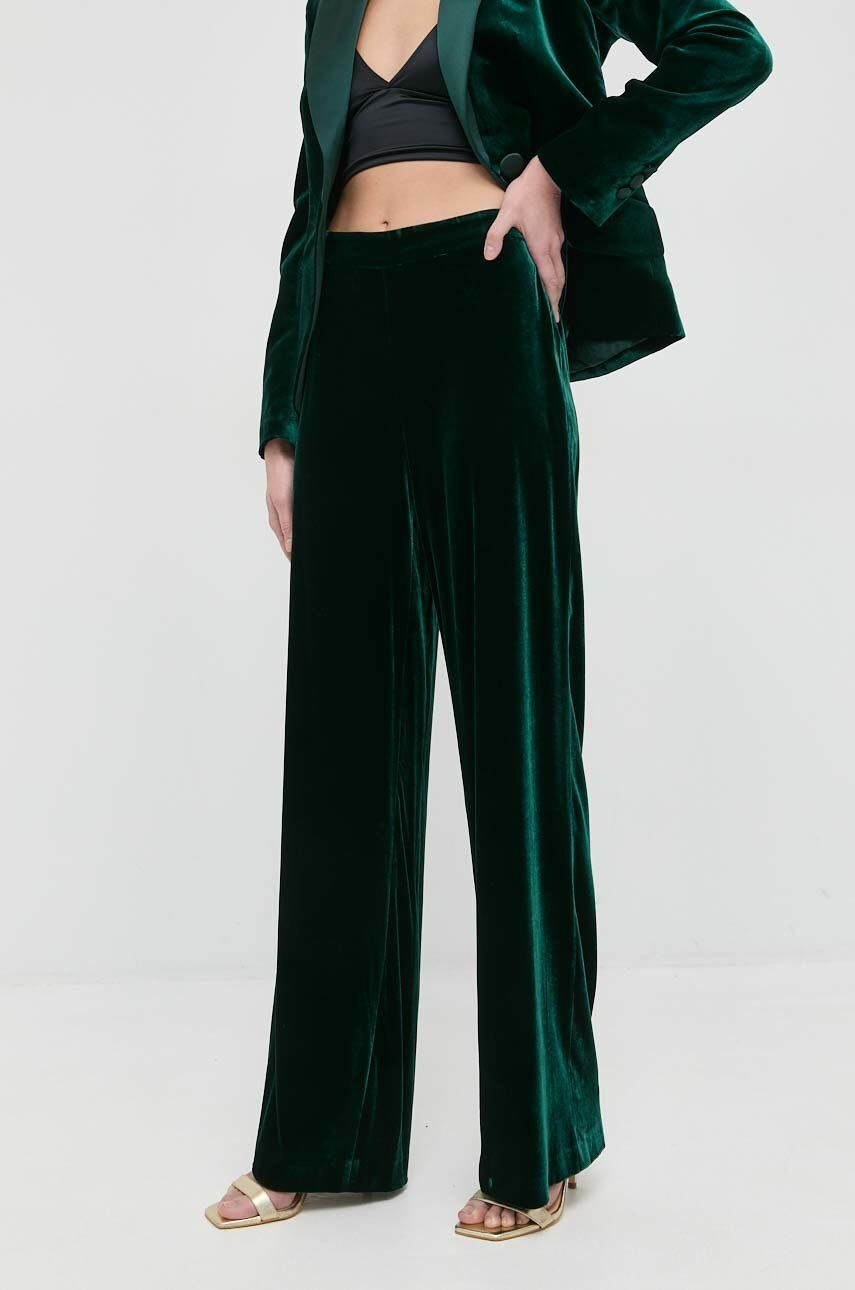 Luisa Spagnoli pantaloni din amestec de mătase Omologo femei culoarea verde drept high waist - Pled.ro