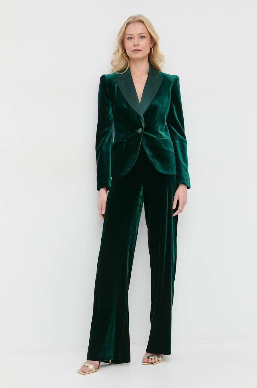 Luisa Spagnoli pantaloni din amestec de mătase Omologo femei culoarea verde drept high waist - Pled.ro