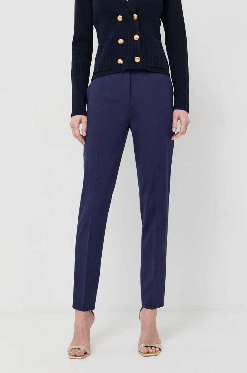 Luisa Spagnoli pantaloni din lana culoarea albastru marin fason tigareta high waist - Pled.ro