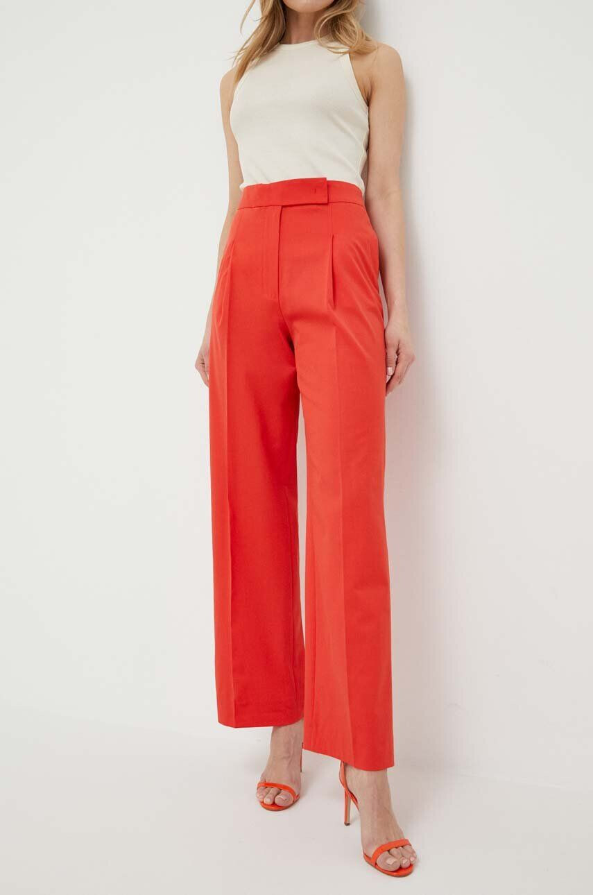 Luisa Spagnoli pantaloni din lana culoarea rosu drept high waist - Pled.ro