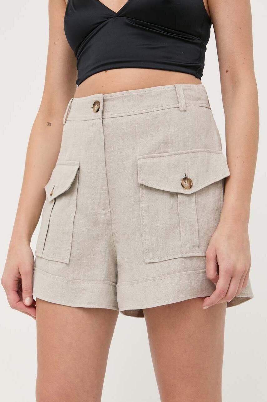 Luisa Spagnoli pantaloni scurti din in culoarea bej neted high waist - Pled.ro