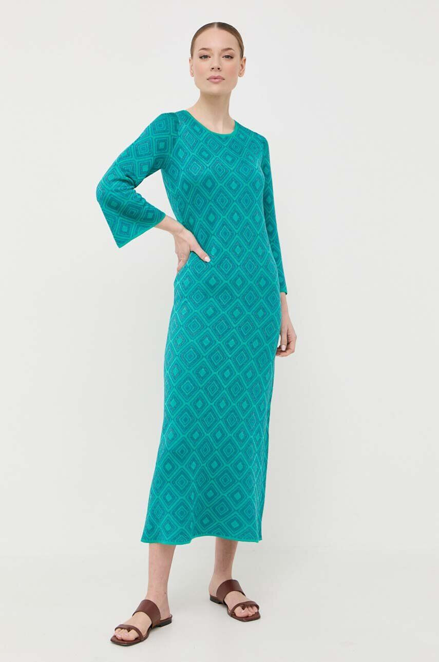 Luisa Spagnoli rochie Copenaghen culoarea turcoaz midi drept - Pled.ro