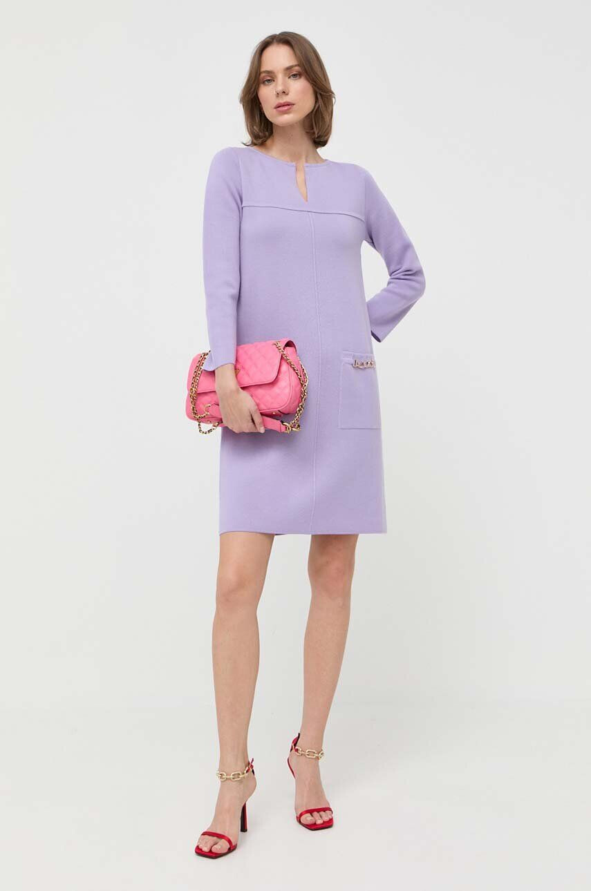 Luisa Spagnoli rochie din lana Monologo culoarea violet mini drept - Pled.ro