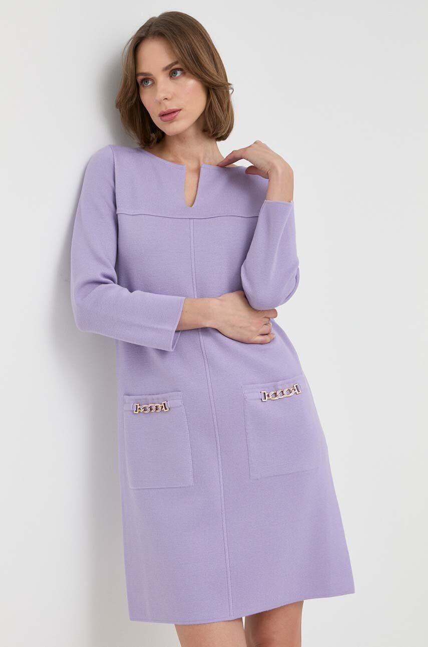 Luisa Spagnoli rochie din lana Monologo culoarea violet mini drept - Pled.ro