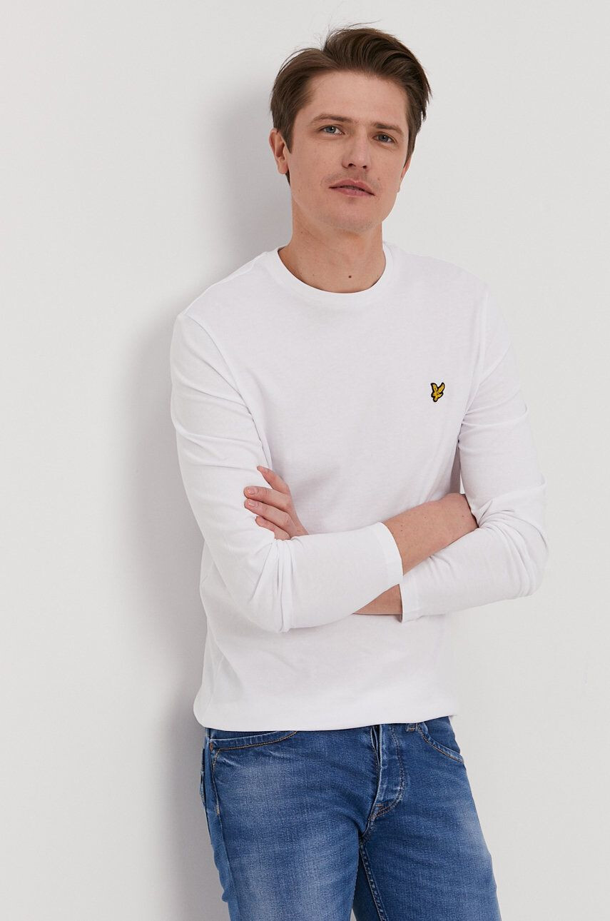 Lyle & Scott Longsleeve bărbați culoarea alb material neted - Pled.ro